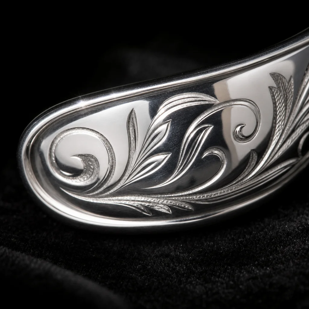 Macro view of hand-hammered sterling silver texture